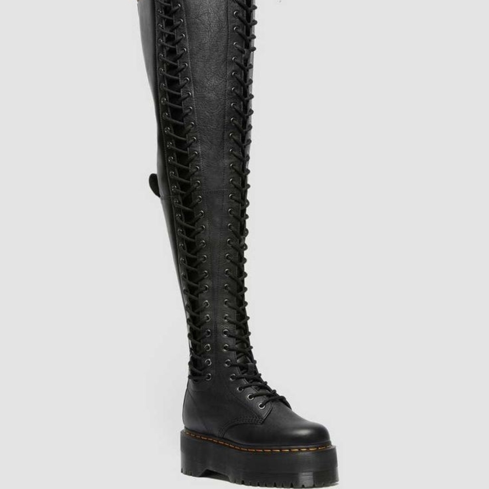 Black Lace-Up Knee-High Boots - Picture 5 of 6